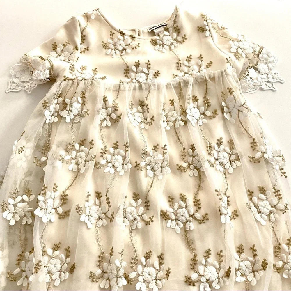 Chasing Fireflies Girls Ivory Floral Lace Dress Medium (7-8) Wedding Flower Girl